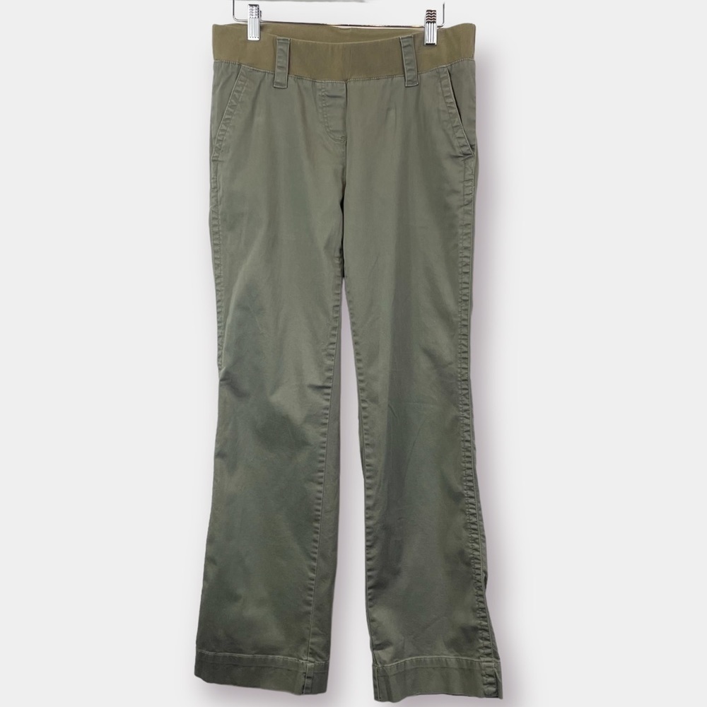 Olive Flare Wide-Leg Jeans with Elastic Waistband